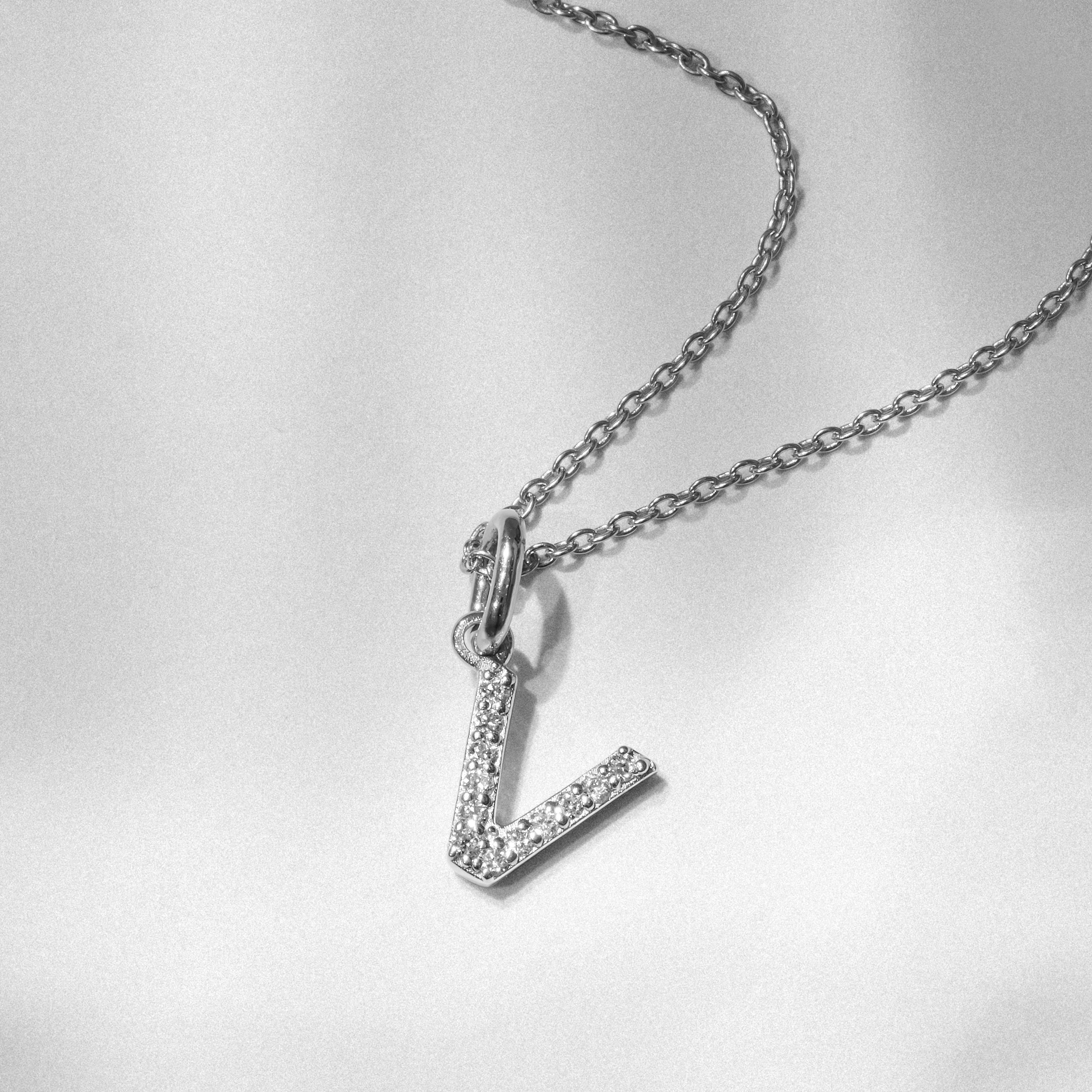 Love Letter Initial V Lab Diamond Necklace set in 925 Sterling Silver